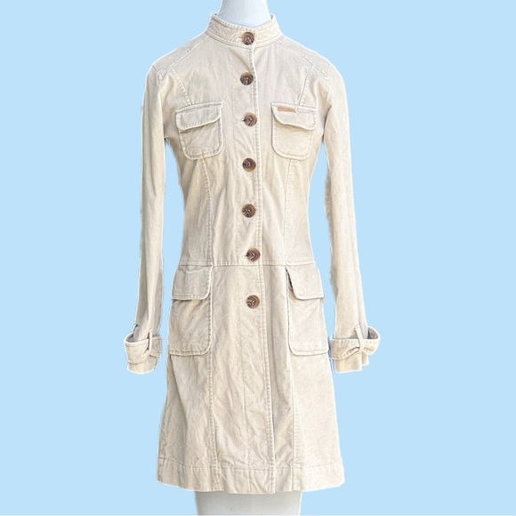 Tommy Hilfiger Jackets & Blazers - Tommy Jeans Vintage Velvet Trench  Coat Khaki Cream  Med Cute Great Condition